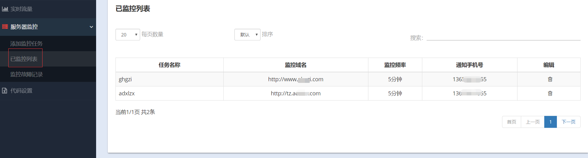网页状态监控列表